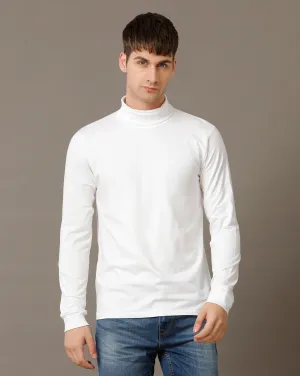 Voi Jeans Mens White Regular Fit Full Sleeve Cotton T-Shirt