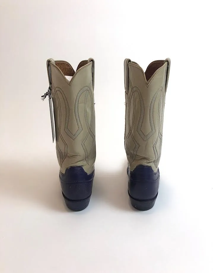 Vtg. Cream & Dark Blue Boots women's 6.5