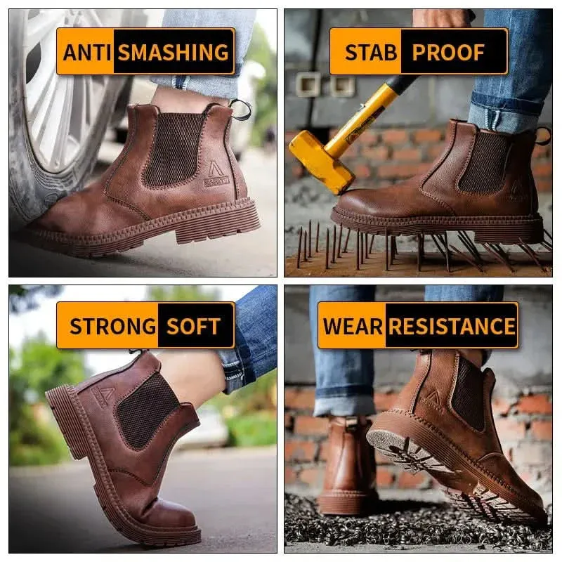 Waterproof Work Boots - Steel Toe Leather Shoes for Men