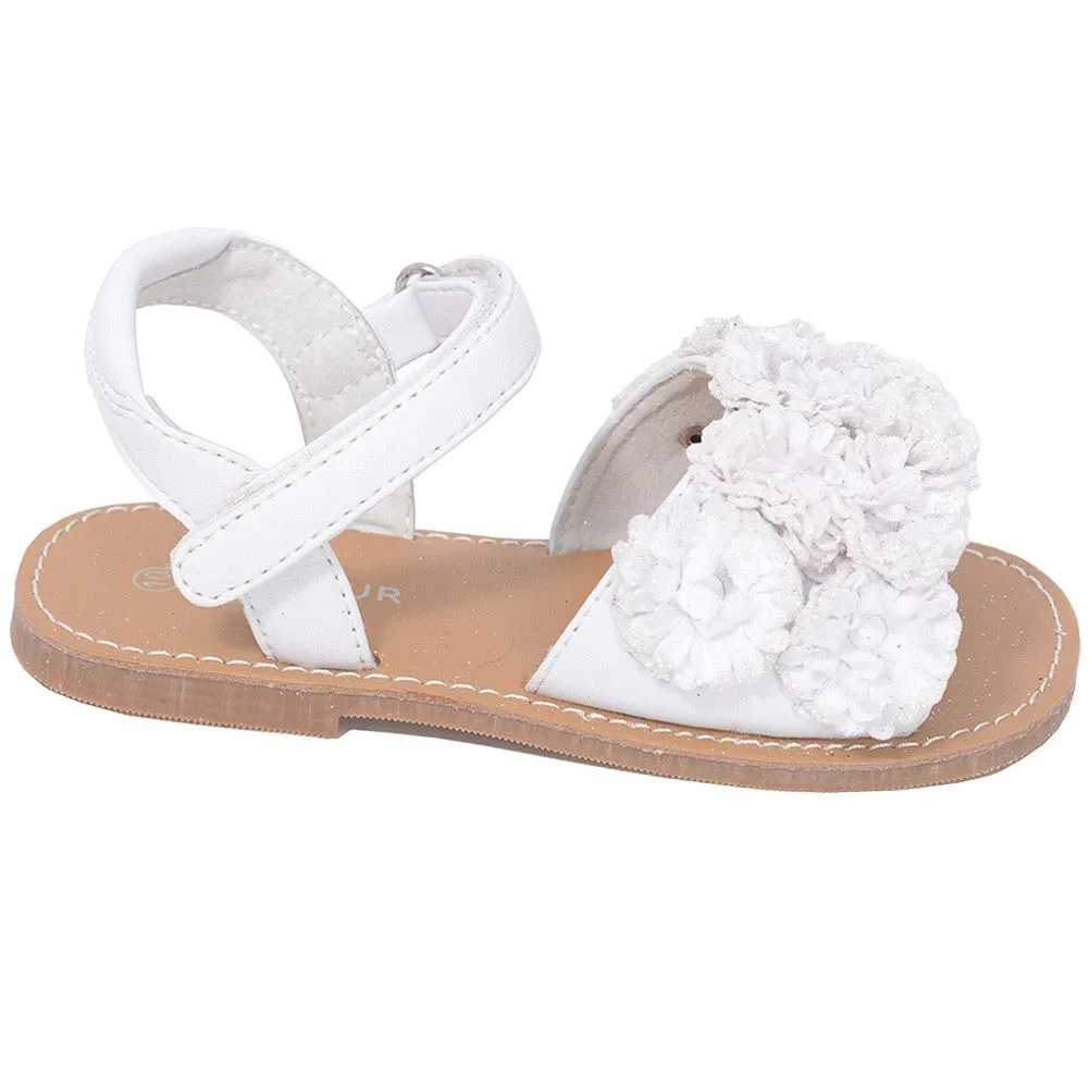 White Sparkle Flower Strap Summer Sandal Little Girl 11-2