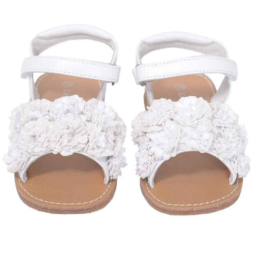 White Sparkle Flower Strap Summer Sandal Little Girl 11-2