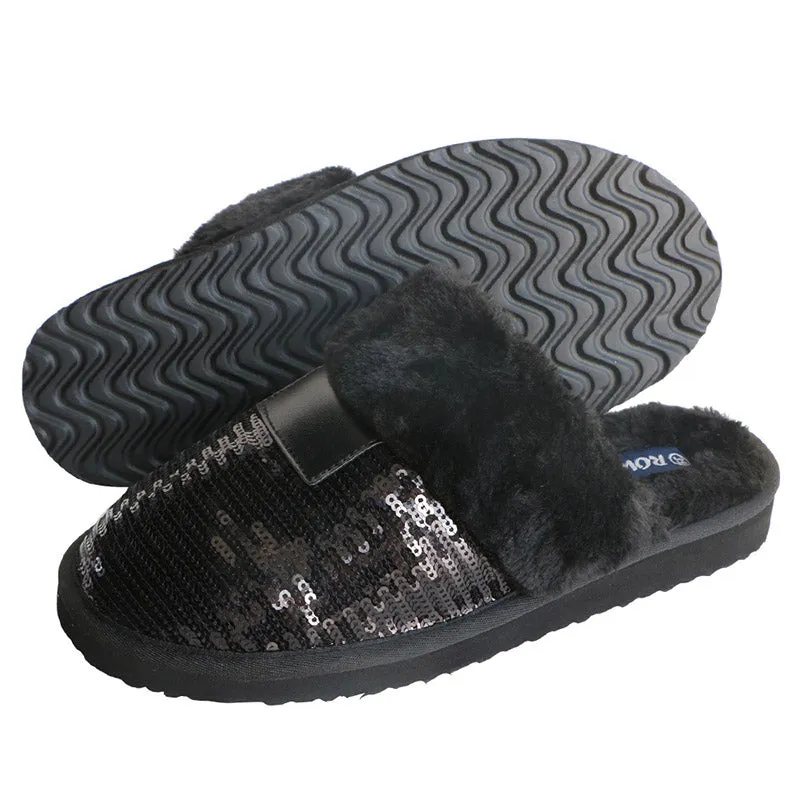 Women's Black Slippers Closed toe Winter Sandals